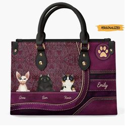 Personalized Cat Leather Bag, Custom Gift For Cat Lover