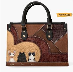 Personalized Cat Leather Bag, Gift For Cat Lovers