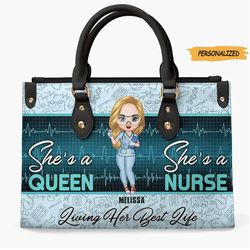 Personalized Leather Bag, Gift For Nurse, V3