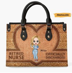 Retired Nurse Officially Discharged, Personalized Leather Bag