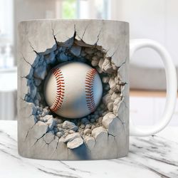 3D Baseball Mug, 3D Cracked Hole Baseball Mug, 3D Mug Design 11oz and 15oz Baseball Mug