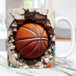 3D Basketball Mug, 3D Cracked Hole Basketball Mug, 3D Mug Design 11oz and 15oz Sport Mug