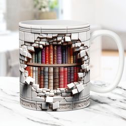 3D Book Mug 3D Bookshelf Mug 3D Book Lover Mug 11oz and 15oz Coffee Mug,
