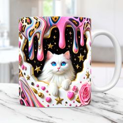 3D Cat Hole In A Wall Mug Kitten Mug 11oz and 15oz Coffee Cup 3D Cute Cat Mug Press Design