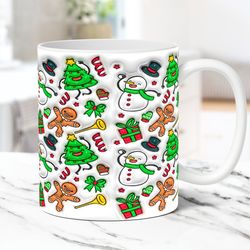 3D Christmas Mug Inflated Christmas Mug 11oz & 15oz Coffee Cup Puffy Christmas Mug Press Design
