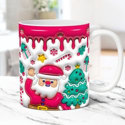 3D Christmas Mug Inflated Santa Mug Christmas Puffy Mug Press Design 11oz and 15oz Coffee Cup