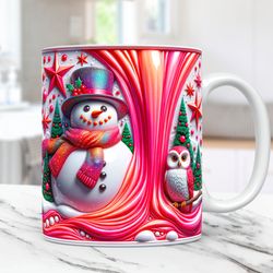 3D Christmas Mug Snowman Mug Inflated 3D Puffy Snowman Mug Press Design 11oz and 15oz Coffee Cup
