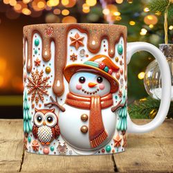 3D Christmas Mug Snowman Mug Inflated 3D Puffy Snowman Mug Press Design 15oz and 11oz Coffee Cup