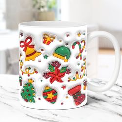 3D Christmas Mug, Inflated Christmas Mug, 11oz & 15oz Coffee Cup, Puffy Christmas Mug Press Design