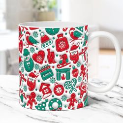 3D Christmas Mug, Inflated Christmas Mug, 15oz & 11oz Coffee Cup, Puffy Christmas Mug Press Design