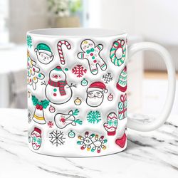 3D Christmas Mug, Snowman Santa Mug, Inflated Puffy Mug Cup, 11oz & 15oz Puff Xmas Coffee Mug