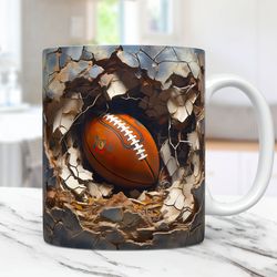3D Football Mug, 3D Cracked Hole American Football Mug, 3D Football 11oz and 15oz Sport Mug