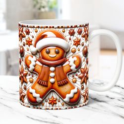 3D Gingerbread Mug Christmas Mug Inflated 15oz and 11oz Coffee Cup 3D Gingerbread Mug Press Design