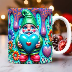 3D Gnome Valentine Mug, Gnome Mug, Valentines Day 11oz 15oz Mug, Gnome Valentine Mug Press Design