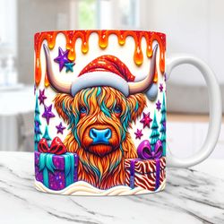 3D Highland Cow Christmas Mug, Highland Cow Puffy, Inflated Highland Cow Mug, Xmas 11oz & 15oz Coffee Mug