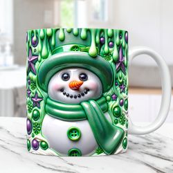 3D Inflated Snowman Mug Christmas Mug 3D Floral Snowman Mug Press Design 11oz and 15oz Coffee Cup 1
