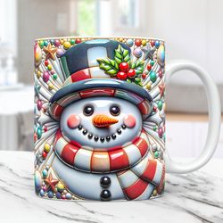 3D Inflated Snowman Mug Christmas Mug 15oz and 11oz Coffee Cup 3D Floral Snowman Mug Press Design