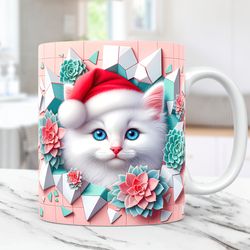 3D Kitten Hole In A Wall Mug Christmas Cat Mug 11oz & 15oz Coffee Cup 3D Cute Cat Mug Press Design