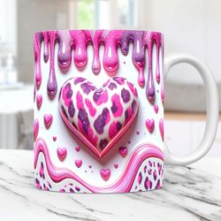 3D Pink Heart Hole In A Wall Mug, Valentines Day 11oz & 15oz Mug, Coffee Cup Mug,