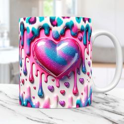 3D Pink Heart Hole In A Wall Mug, Valentines Day 15oz & 11oz Mug, Coffee Cup Mug,