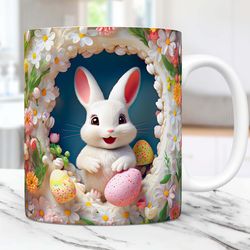 3D Rabbit Easter Mug 11oz & 15oz Mug, Mug, 3D Rabbit Hole In A Wall Mug, Easter mug