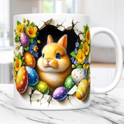 3D Rabbit Easter Mug 11oz 15oz Mug, 3D Rabbit Hole In A Wall Mug, Easter Mug, Easter Mug