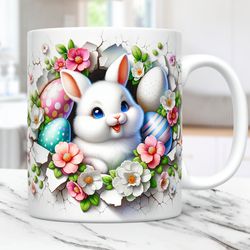 3D Rabbit Easter Mug 11oz 15oz Mug, Easter Mug, 3D Rabbit Hole In A Wall Mug, Easter Mug