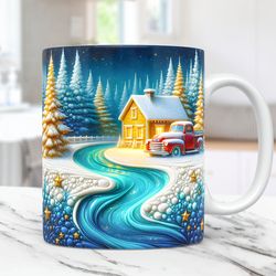3D Red Truck Mug, Cute Christmas Mug, 11oz and 15oz Coffee Cup, 3D Winter Mug
