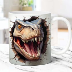3D Roaring Dinosaur Hole In A Wall Mug, 11oz & 15oz Mug, Mug Mug, Instant