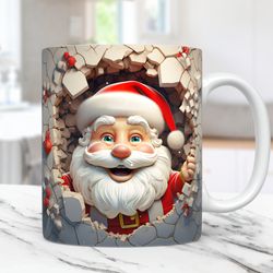 3D Santa Mug, 3D Christmas Mug, 3D Crack Hole Mug, 11oz and 15oz Coffee Mug,