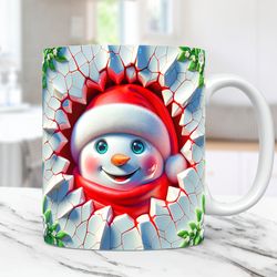 3D Snowman Christmas Mug Cracked Hole Mug Snowman Christmas Mug Press Design 11oz 15oz Coffee Cup