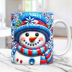 3D Snowman Mug Christmas Mug Inflated 15oz and 11oz Coffee Cup 3D Floral