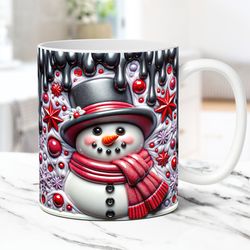 3D Snowman Mug Christmas Mug Inflated 3D Floral Snowman Mug Press Design 11oz and 15oz Coffee Cup