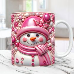 3D Snowman Mug Christmas Mug 11oz and 15oz Inflated Coffee Cup 3D Floral Snowman Mug Press Design