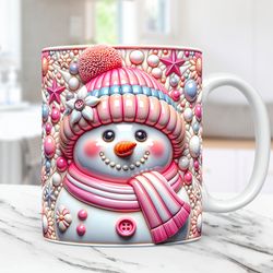 3D Snowman Mug Christmas Mug 3D Floral Snowman Mug Press Design 11oz and 15oz Inflated Coffee Cup