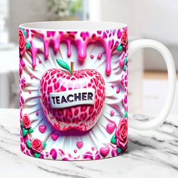 3D Teacher Mug Inflated Pink Mug Teacher Life 15oz 11oz Coffee Cup 3D Teacher Mug Press Design