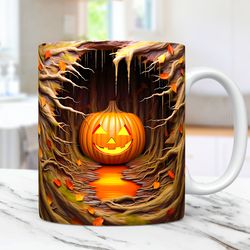 3D Spooky Pumpkin Mug 3D Halloween Cracked Hole Pumpkin Mug, 11oz and 15oz Coffee Cup