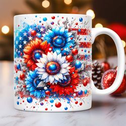 4th of July Mug American Flag Sunflowers Mug Floral Patriotic Independence Day 11oz 15oz Coffee Cup Mug