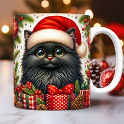 Cute Christmas Cat Mug Kitten Christmas Mug Xmas Cat Mug Press Design 11oz and 15oz Coffee Cup