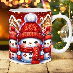 Cute Snowman Christmas Mug, Snowman Mug, Snowman Mug Press Design, Christmas 11oz and 15oz Mug