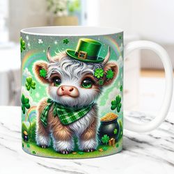 Highland Cow St Patricks Day Mug, Cute Mug ,11oz 15oz Coffee Cup St Patrick's Day Mug Press Design