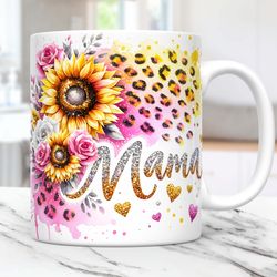 Mama Mug Mother's Day Mug 15oz 11oz Floral Glitter Leopard Mom Life Mug Sunflowers Coffee Cup
