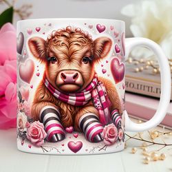 Valentine Baby Highland Cow Mug s 11oz and 15oz Mug Highland Cow Valentines Day Floral Mug