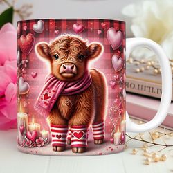 Valentines Day Highland Cow Mug Valentine 11oz 15oz Coffee Cup Baby Highland Cow Mug Press Design