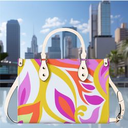 Handbag shoulder bag Women Luxury PU Leather modern spring summer colorful purple peach purse abstract design Gift Mom w