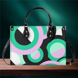 Handbag shoulder bag Women Luxury PU Leather modern spring summer purple, green purse abstract design Gift Mom wife frie