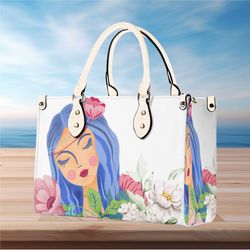 Handbag shoulder bag Women Luxury PU Leather modern spring summer purple, yellow blue purse abstract design Gift Mom wif