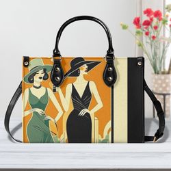 PU Leather Handbag women's shoulder satchel purse tote Unique fun Abstract 1920's women design Stand out in the crowd Ma