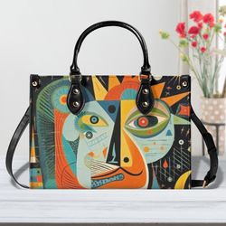 PU Leather handbag womens's shoulder satchel purse tote Unique fun beautiful, cute Abstract design Stand out in the crow