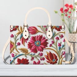 PU Leather Luxury Beautiful Handbag shoulder satchel purse tote Unique Cottagecore wildflower botanical beautiful maroon